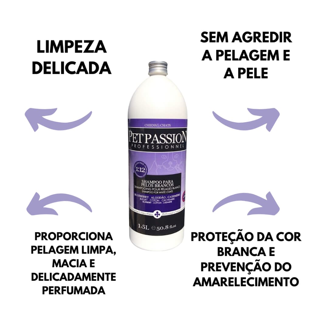Shampoo Clareador Para Pelos Claros Pet Passion 1,5l Shampoo Branqueador PetShop Banho e tosa