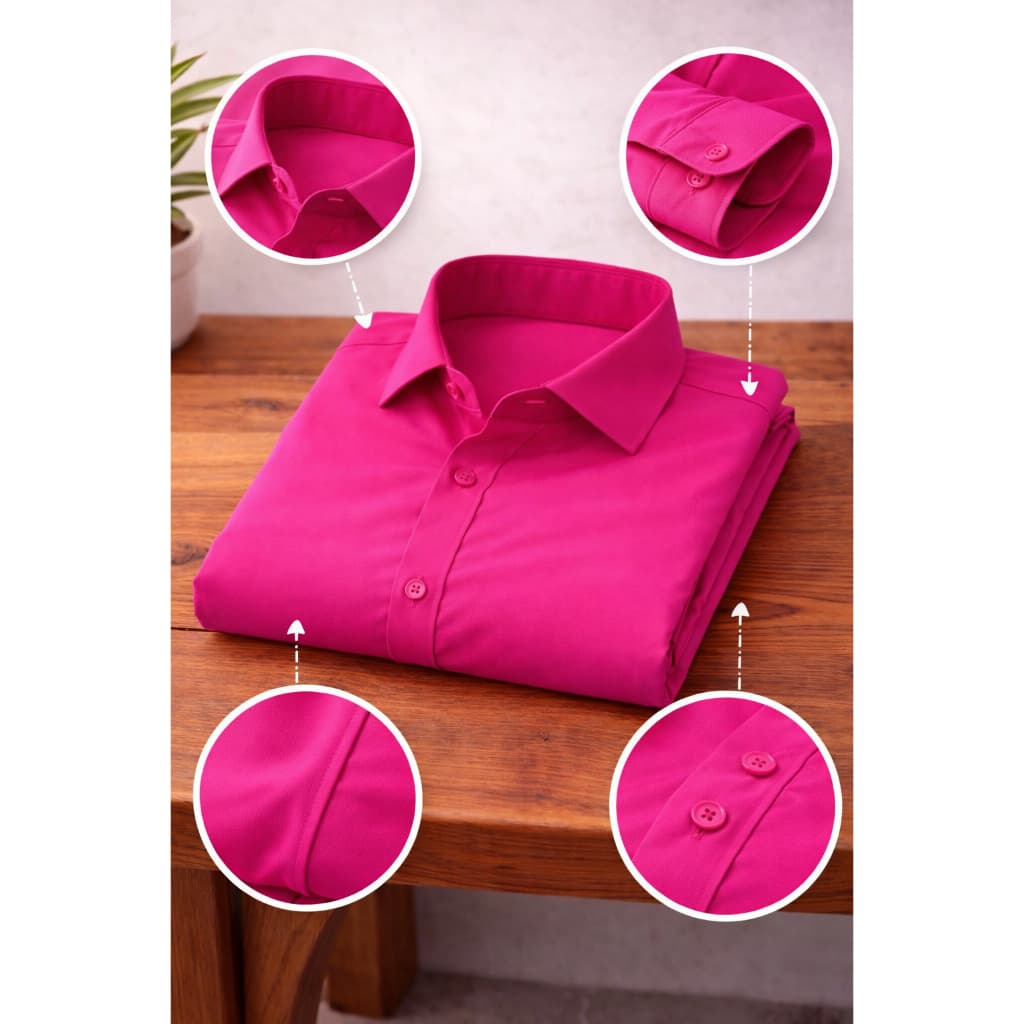 Camisa Social Rosa Choque Masculina Manga Longa Slim Fit Colarinho Algodão