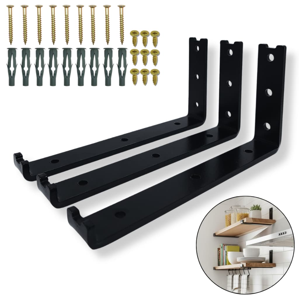 Kit 3 Suportes Mão Francesa Em L Design Embutido 20cm Para Prateleira Cantoneira De Parede Aço