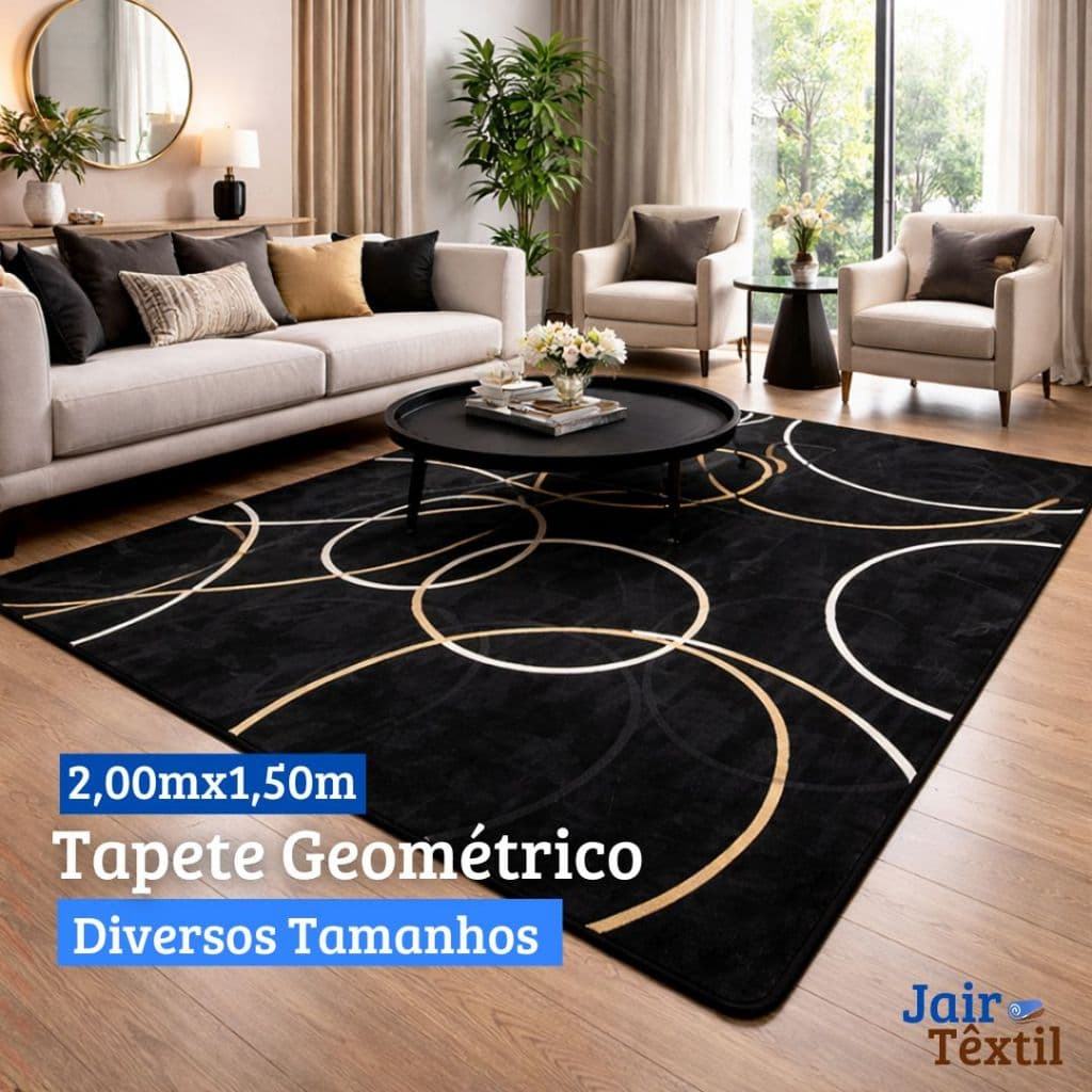 Tapete Sala Quarto Geométrico Antiderrapante Flannel Estampado Vários Tamanhos