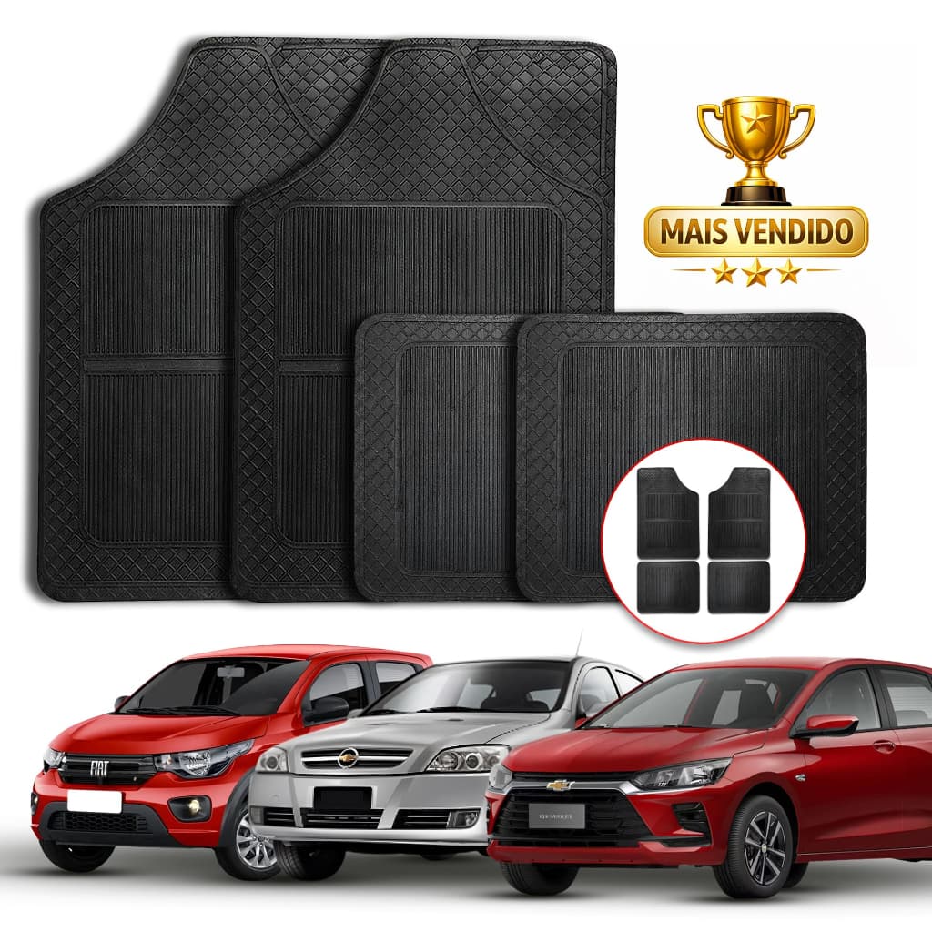 Kit 4 Pçs Tapetes Automotivo Liso Pvc Trilhado Resistente Lavável Modelo Universal Todos Carros