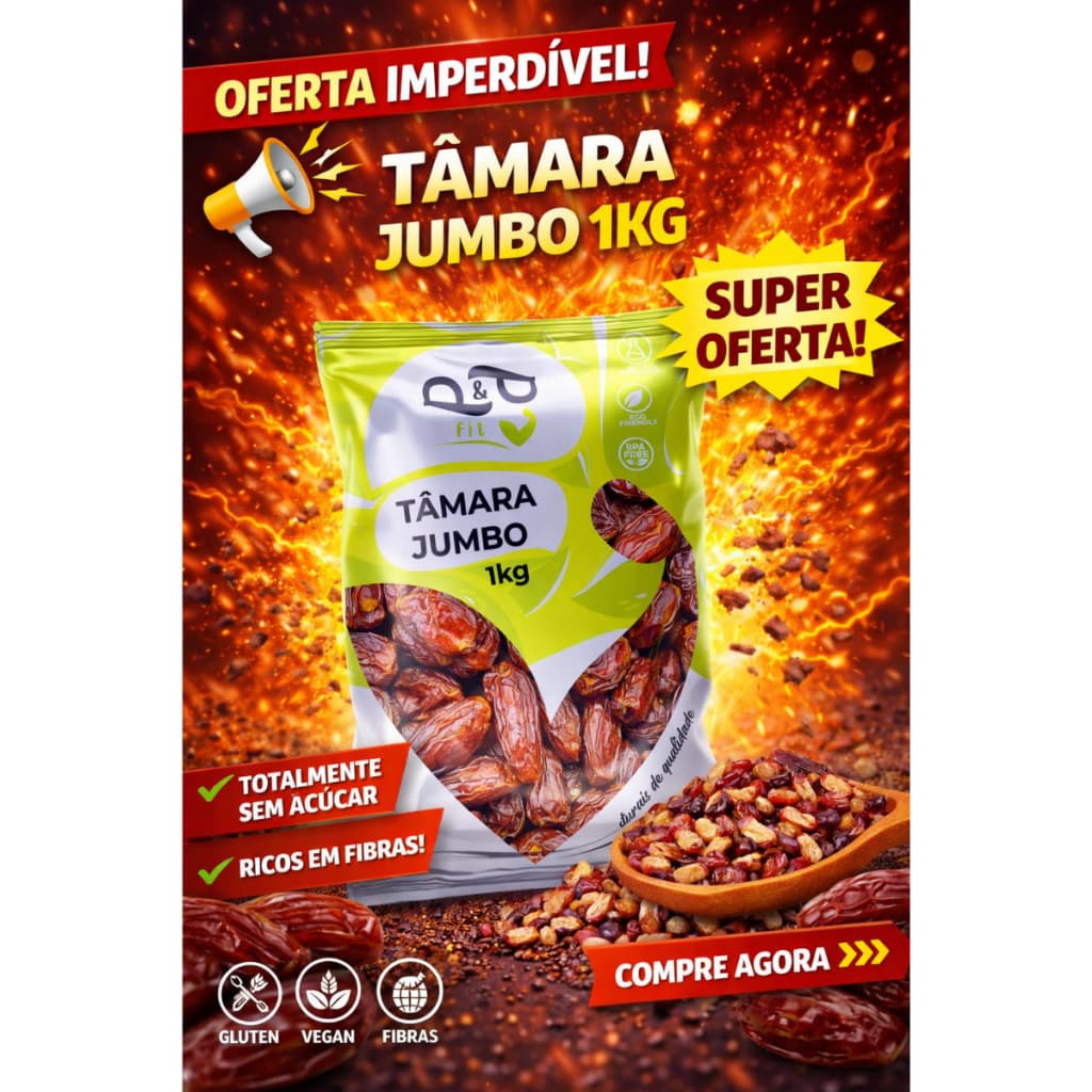 Tâmara Jumbo 100% Natural – Fruta Seca Saudável, Fonte de Energia e Fibras