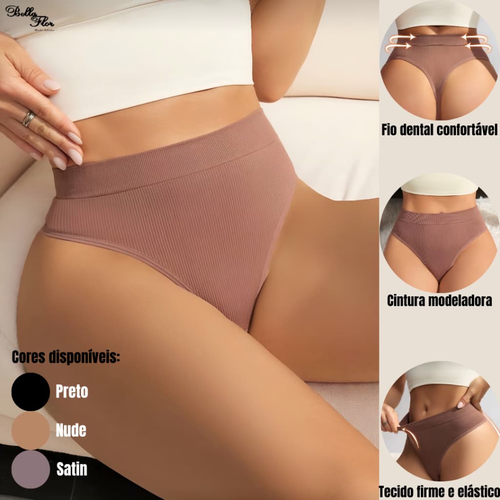Kit 5 ou 3 Calcinhas Caneladas Sem Costura Modeladora Não Marca Confortável Lingerie Feminina