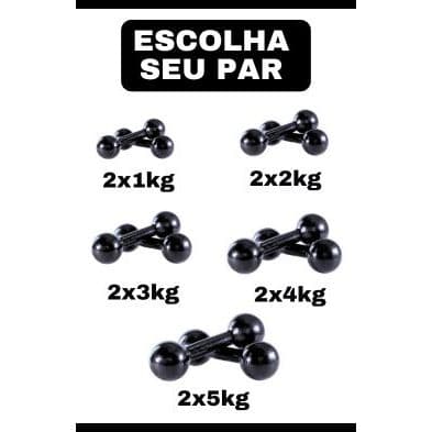 Par de Halter Emborrachado 1kg a 5kg Bola - Peso de Academia Musculação Treino em Casa Funcio Fisio