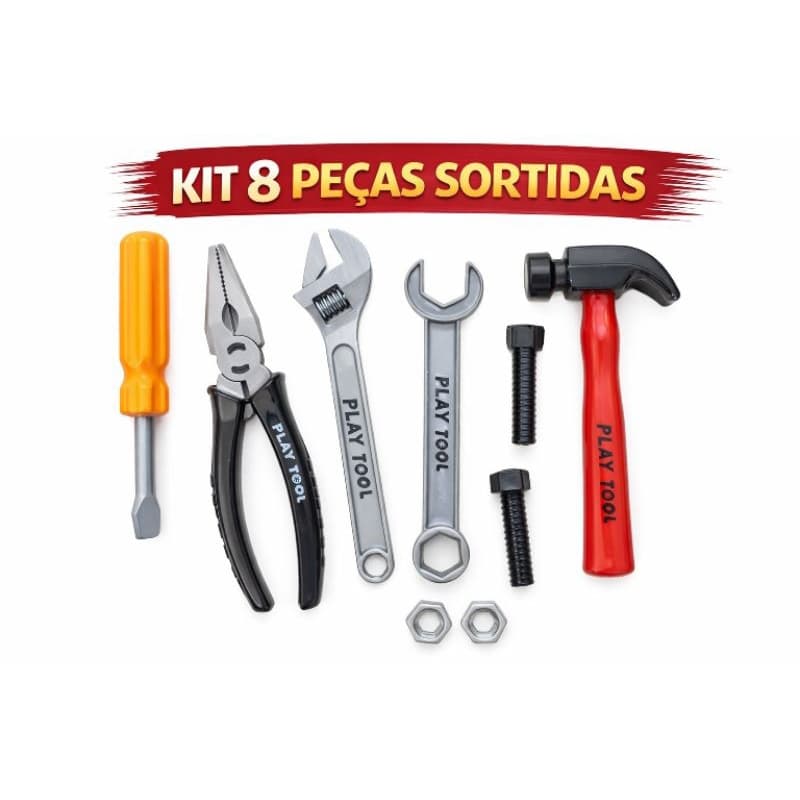 🔥1 KIT FERRAMENTAS INFANTIL COMPLETO 🧰 BRINQUEDO EDUCATIVO COM MARTELO, ALICATE, CHAVES DE FENDA E ACESSÓRIOS
