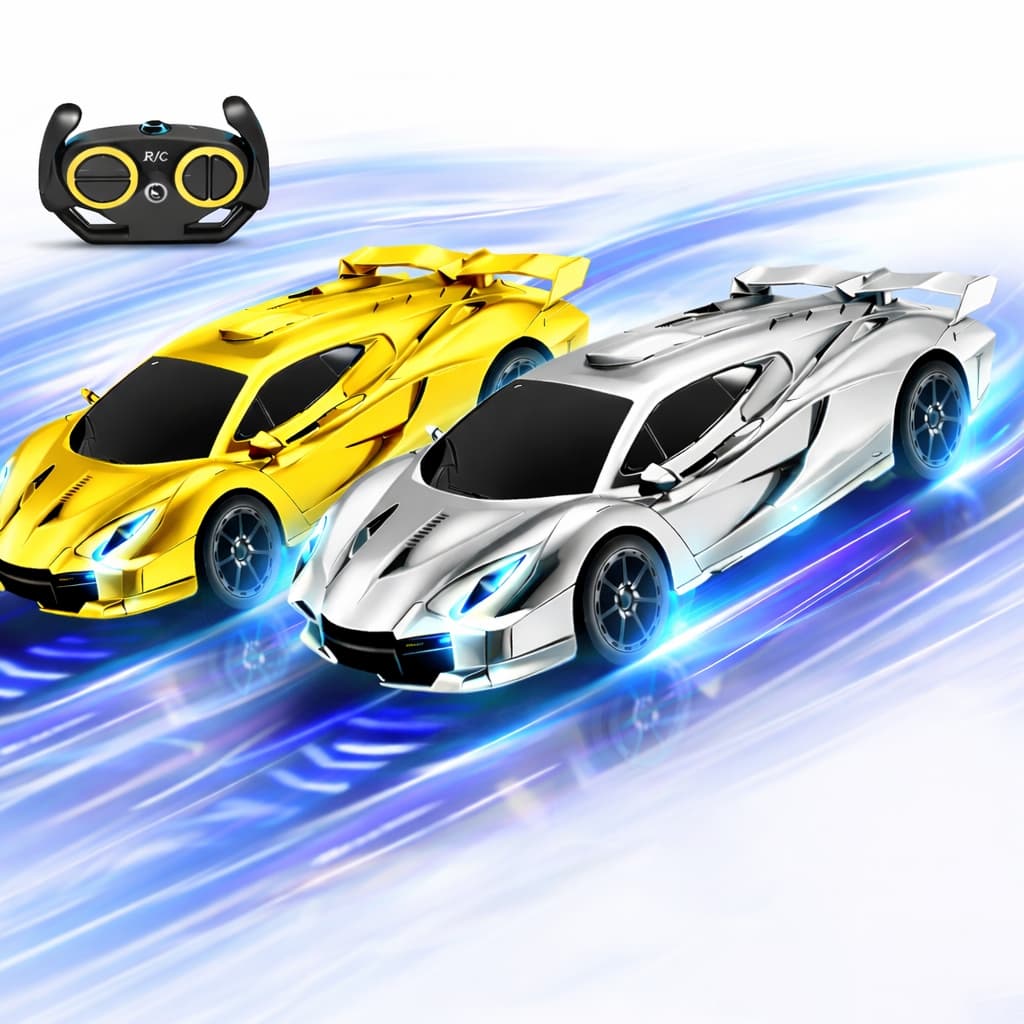 Carrinho De Controle Remoto Bugatti Corrida Veloz Com Luz A Pilha Cromado Dourado Brilhante Kizumba