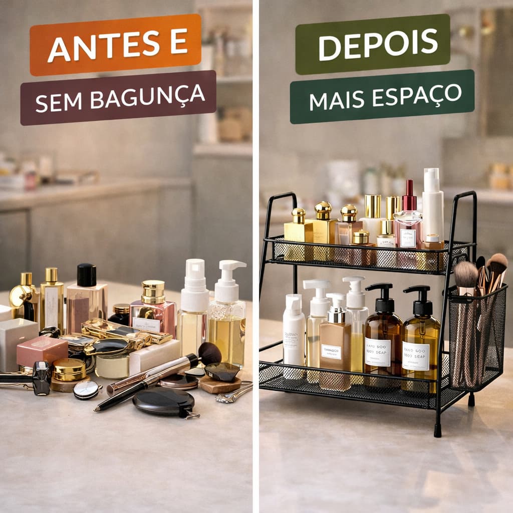 Organizador Multiuso 2 Andares Armado Preto Bancada Banheiro Cozinha
