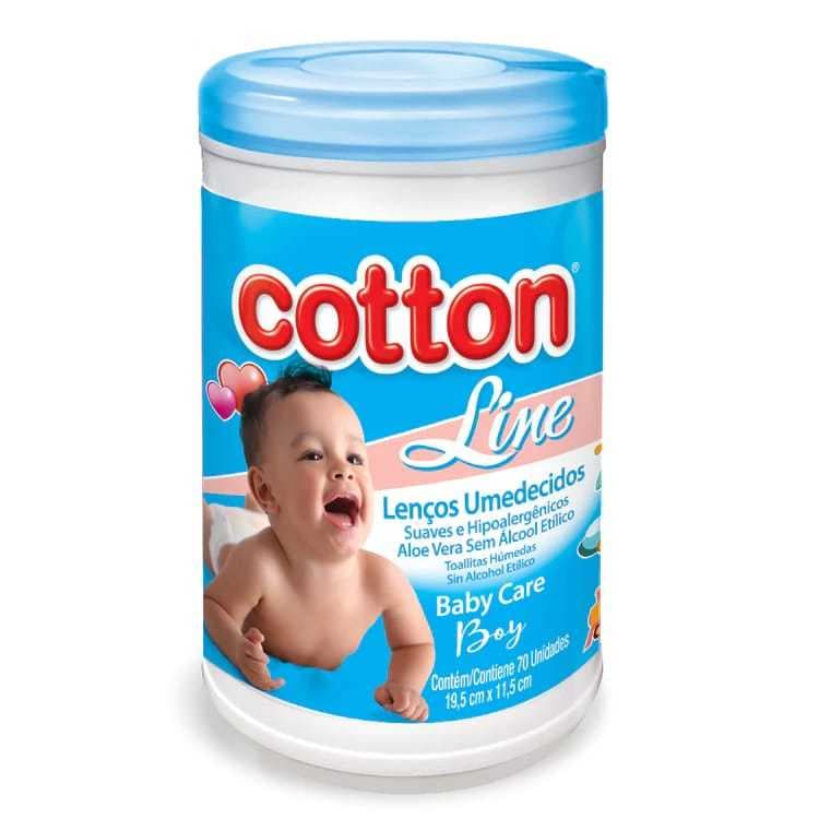 Lenço Umedecido Bebê 70 Unidades Pote Baby Care Boy Sem Álcool Hipoalergênico Toalha Umedecida