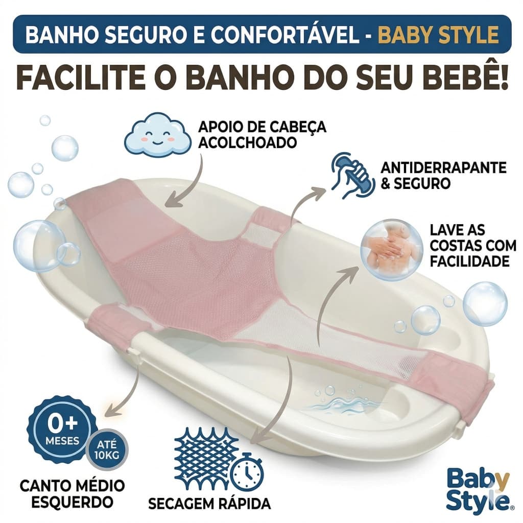 Rede de Proteção Redinha para Banheira Banho do Bebê Acolchoado Universal - Baby Style