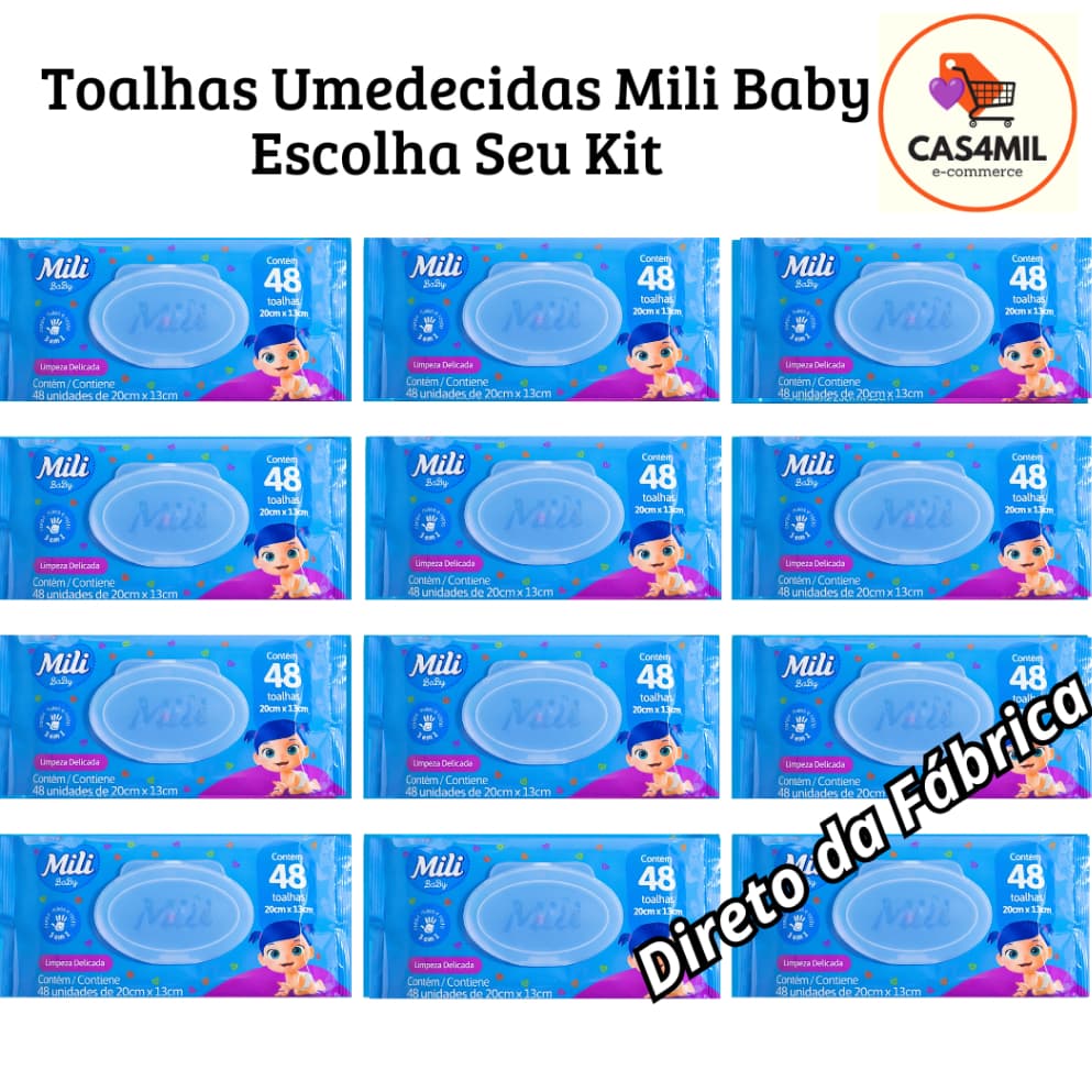 kit Mili Baby Lenço Umedecido Toalha umedecida Lencinho Bebê Kit 12 Pct e Variações