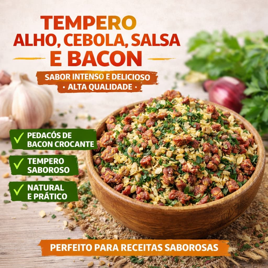 Tempero Alho Cebola Salsa e Bacon Desidratado Mix Natural Sabor Intenso Sem Sal