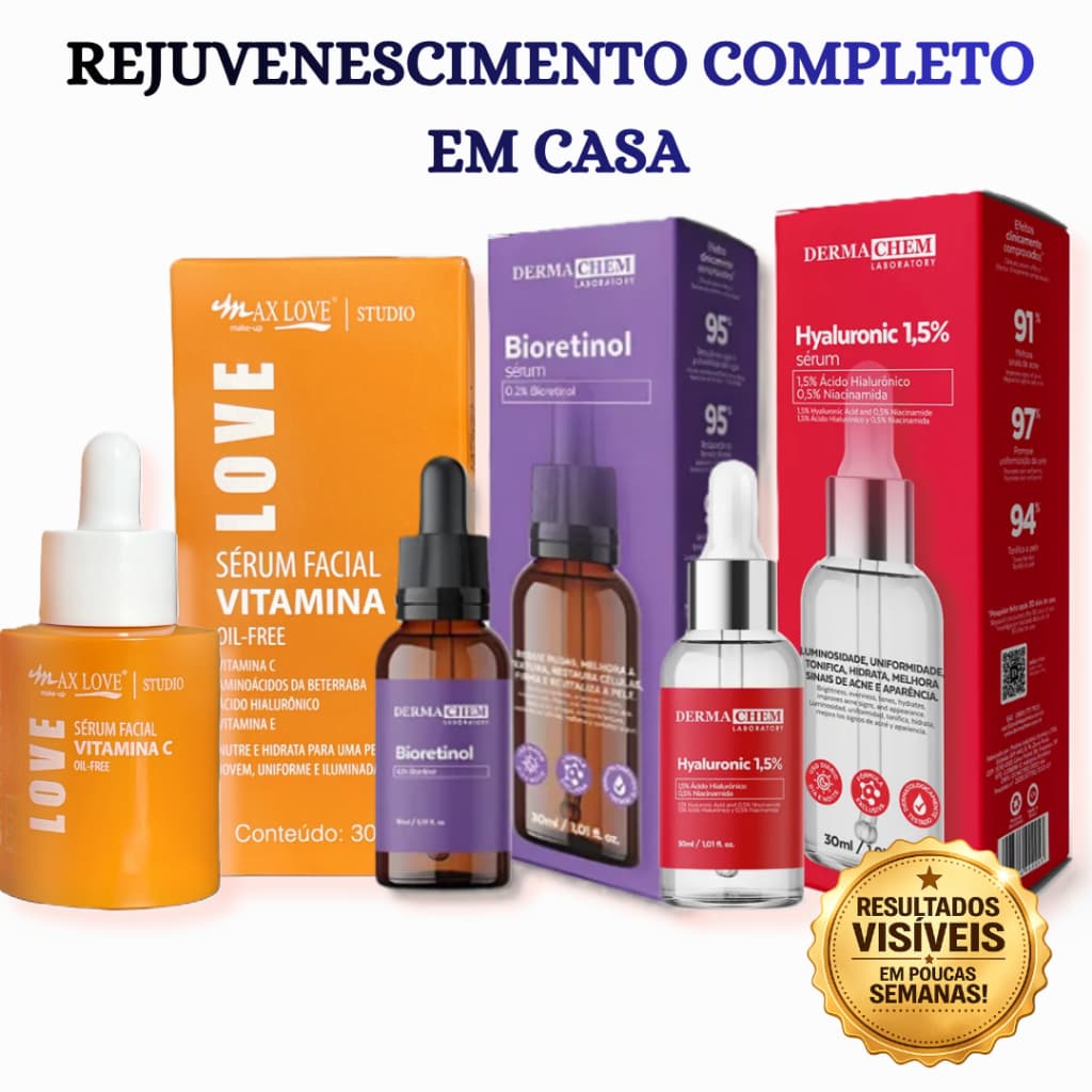 Kit Skincare Completo Bio Retinol Vitamina C Ácido Hialurônico Anti Idade Pele Jovem e Hidratada