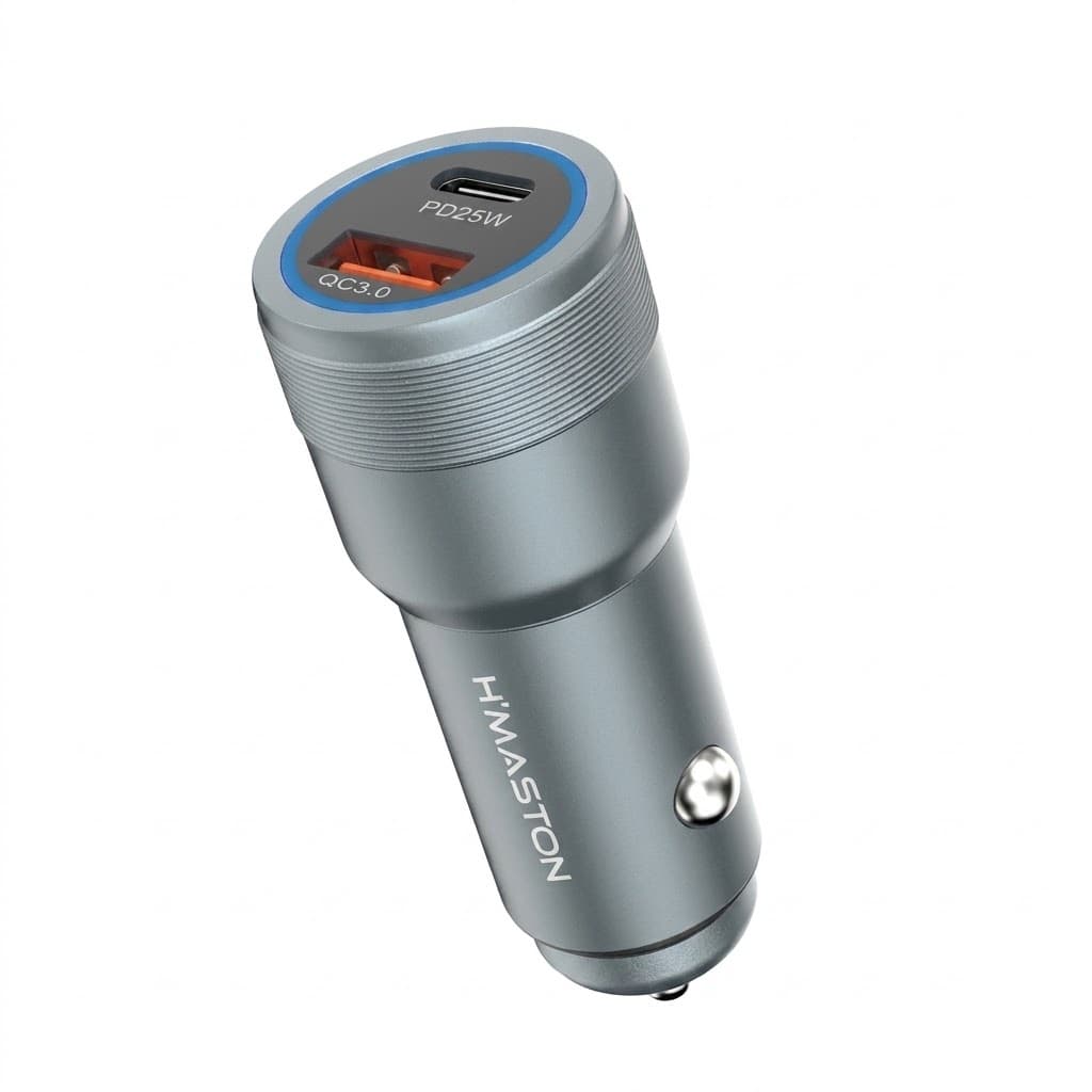 Carregador Veicular H'Maston L07 45W Turbo PD + USB QC 3.0 Carregamento Rápido Universal Metal