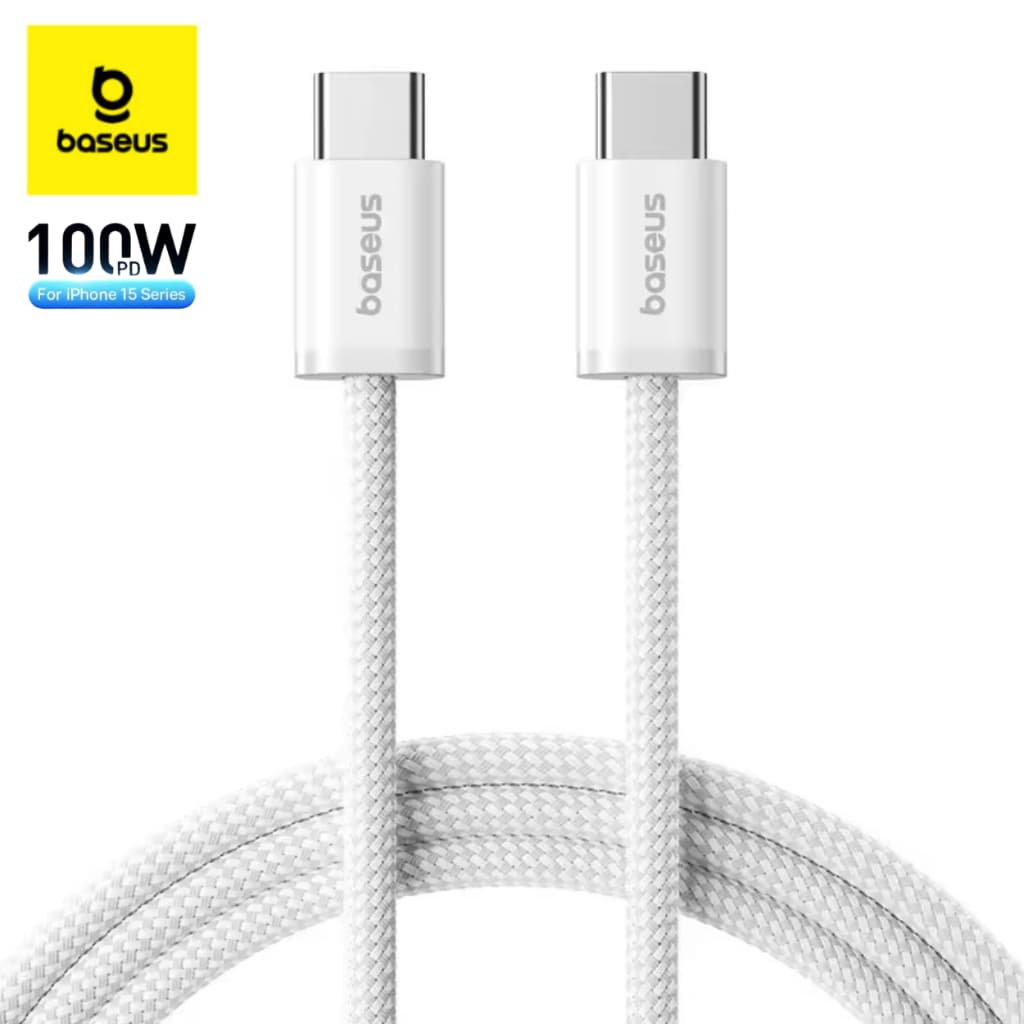 Cabo Baseus 100W Tipo C Turbo PD Carregamento Rápido Iphone 15 16 17 Pro Max Branco
