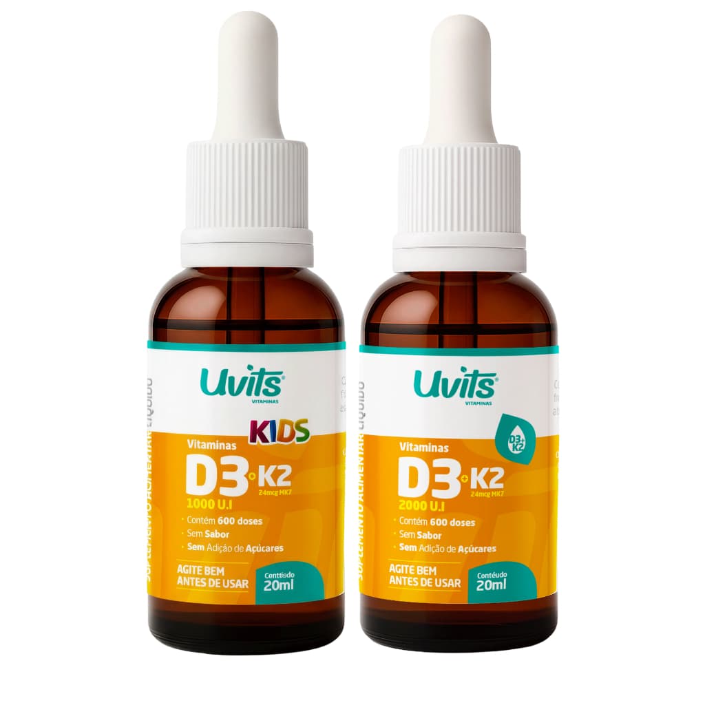 Vitamina D3 + K2 Líquida e Vitamina D3 + K2 Kids - Kit família