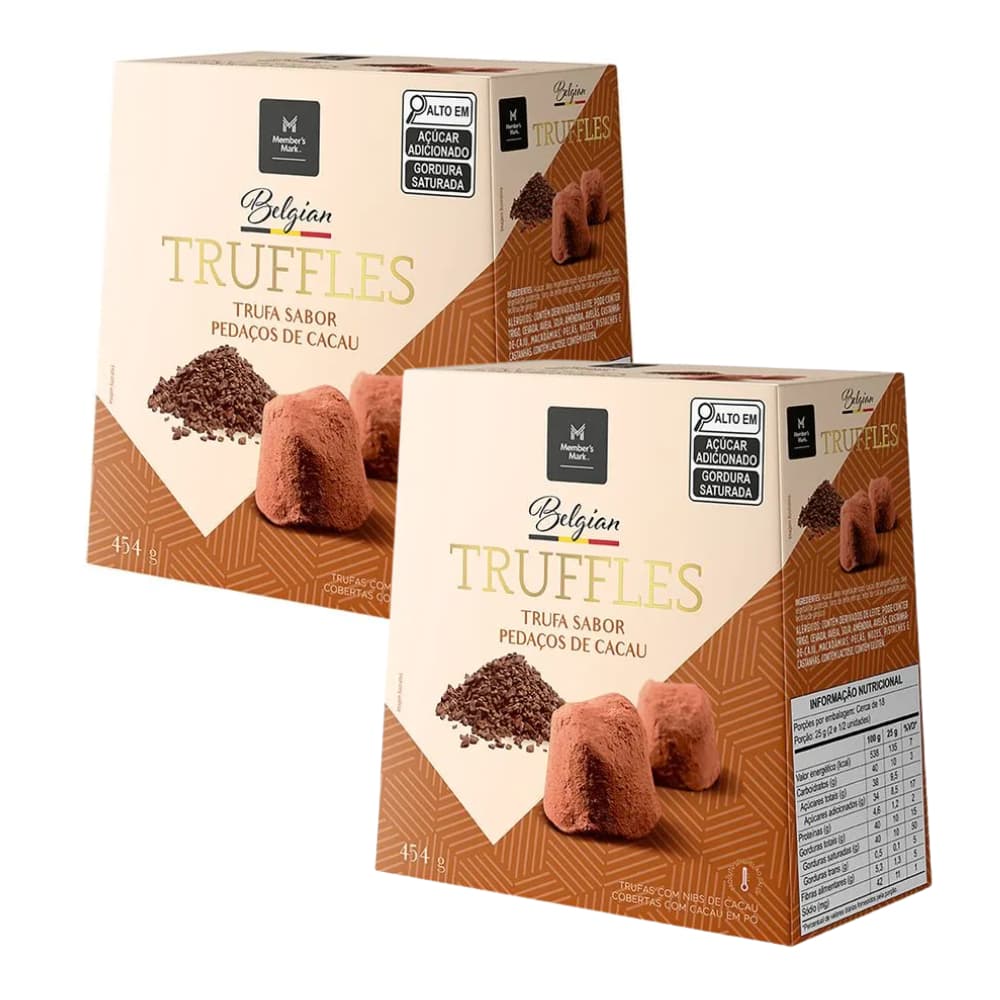 Kit 2 Caixas Trufa Belga Members Mark 454g – Chocolate com Pedaços de Cacau Premium