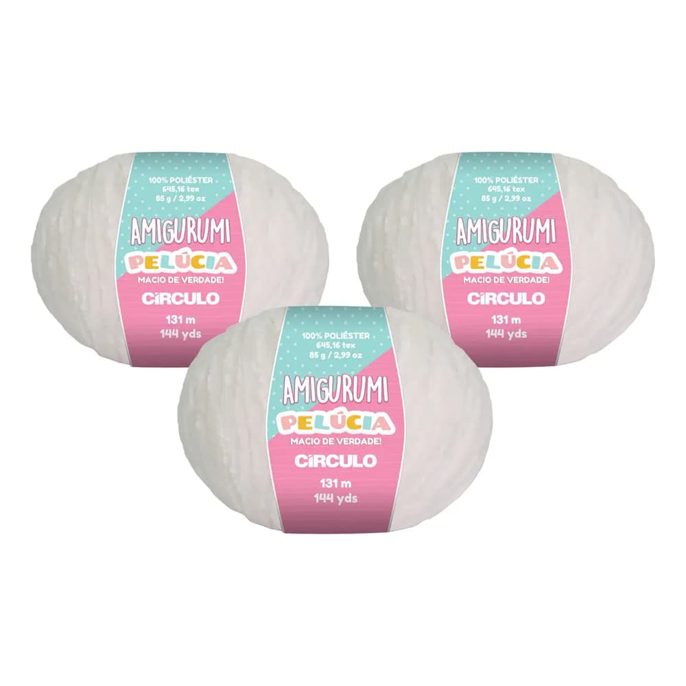 Kit 3 Fio Linha Amigurumi PELÚCIA Circulo 131m 85g - 8001 Branco Crochê / Tricô