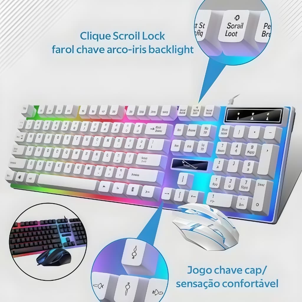 Kit Gamer Teclado Semi Mecânico + Mouse 2400dpi Usb Rgb Iluminado Jogos Pc-H8