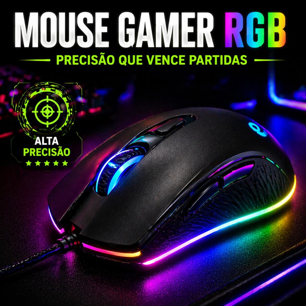 Mouse Gamer RGB LED com Fio Alta Precisão USB | Ergonômico para PC Notebook Setup Gamer