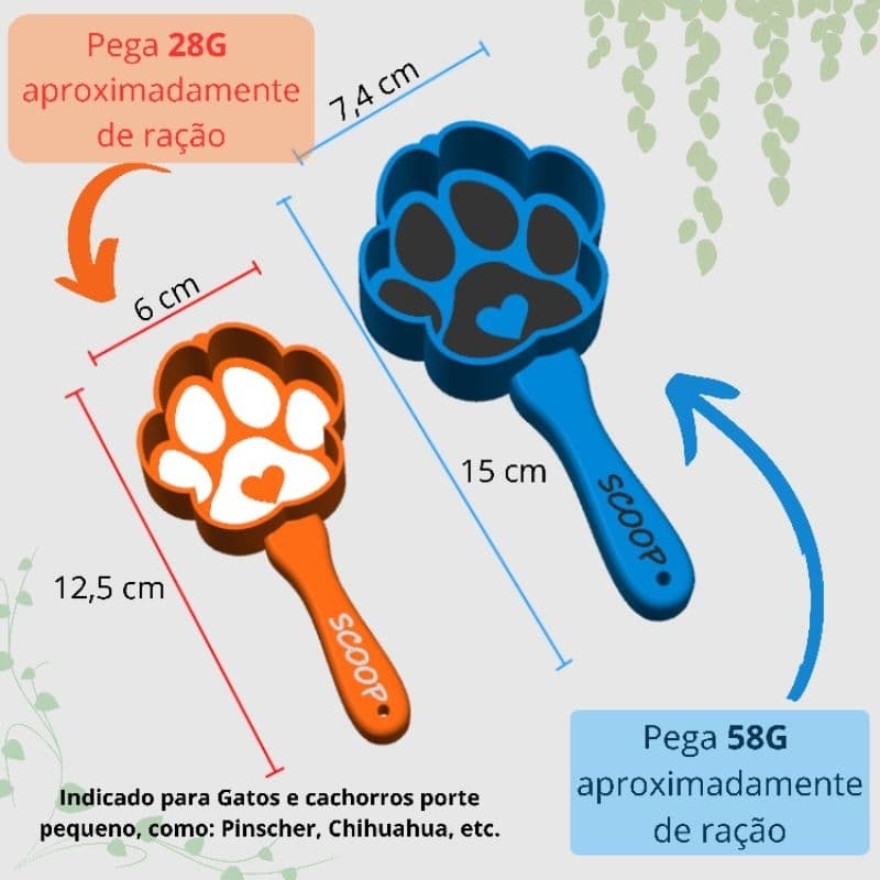 Kit Colher de Ração dosadora Pet de patinha CORES cachorro gato  Pegador Concha  Scoop Dispenser