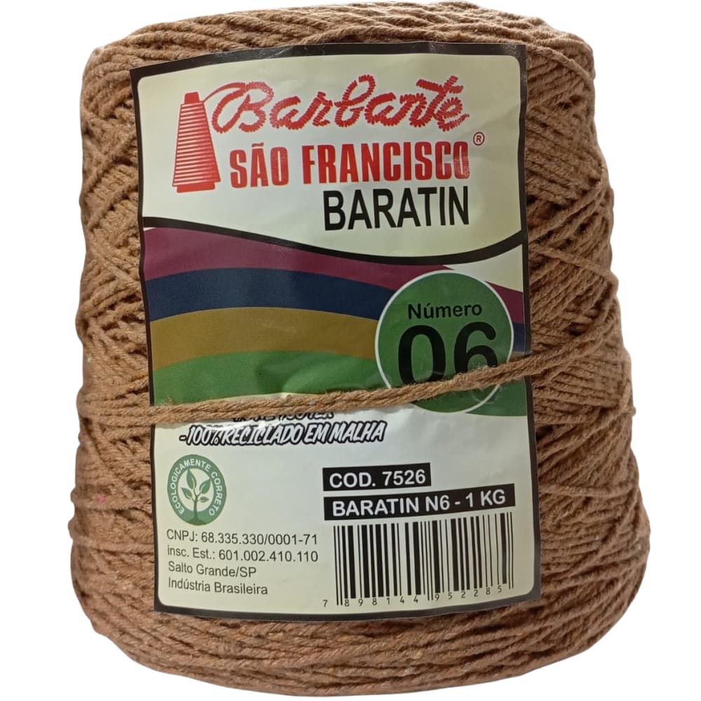 Barbante BARATIN nº06 1kg. Terra Cota. Algodão reciclado. Linha Para Crochê. Tapete Crochê.