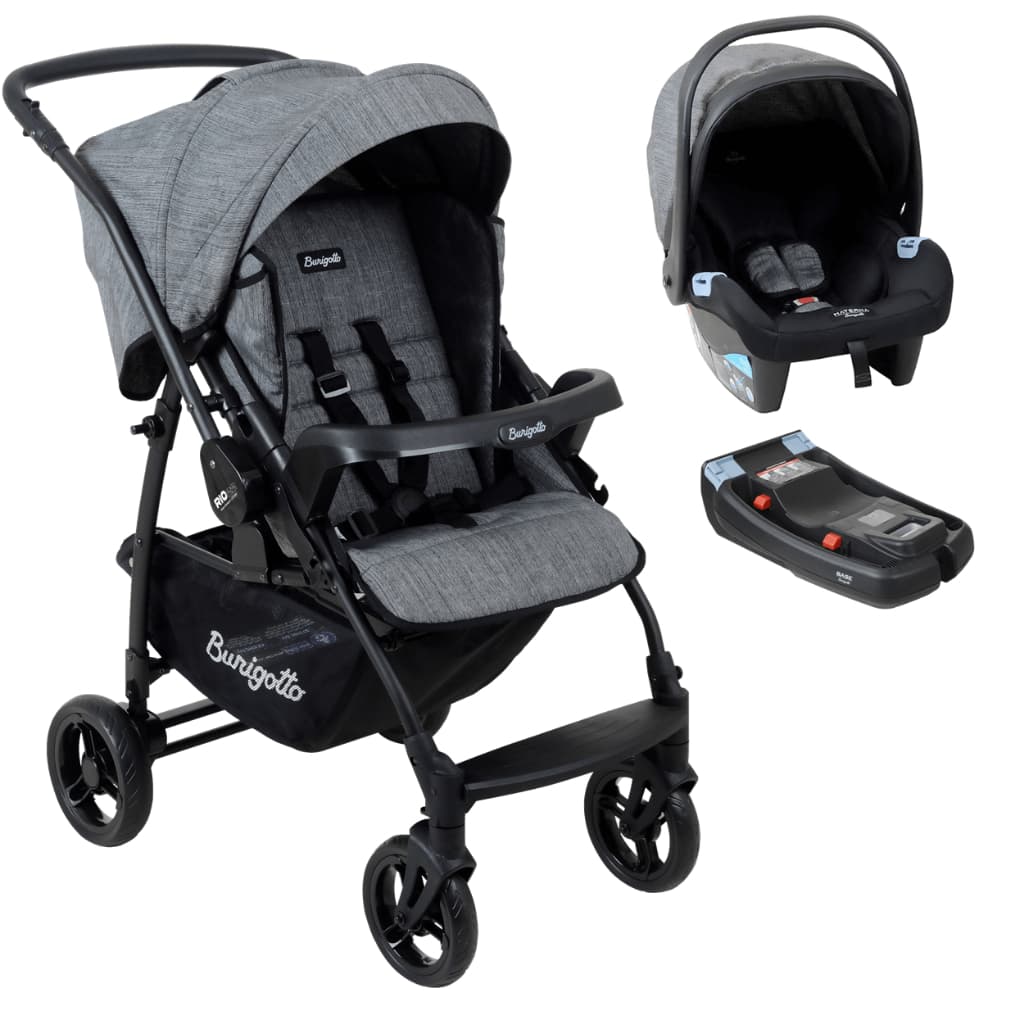 Carrinho de Bebe Rio K + Bebe Conforto + Base Mesclado Preto Burigotto