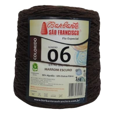 Barbante Colorido N°06 Cone De 1kg Cor Marrom Escuro, Linha de Crochê,Tapetes para Artesanato.