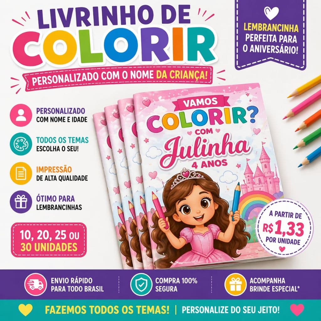 kit de revistinhas livrinhos de Colorir Personalizado aniversario todos os temas