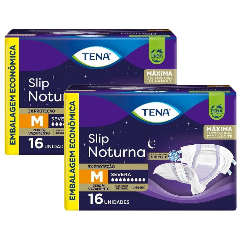 Kit 2 Pacotes Fralda Tena Slip Noturna M 16 unidades