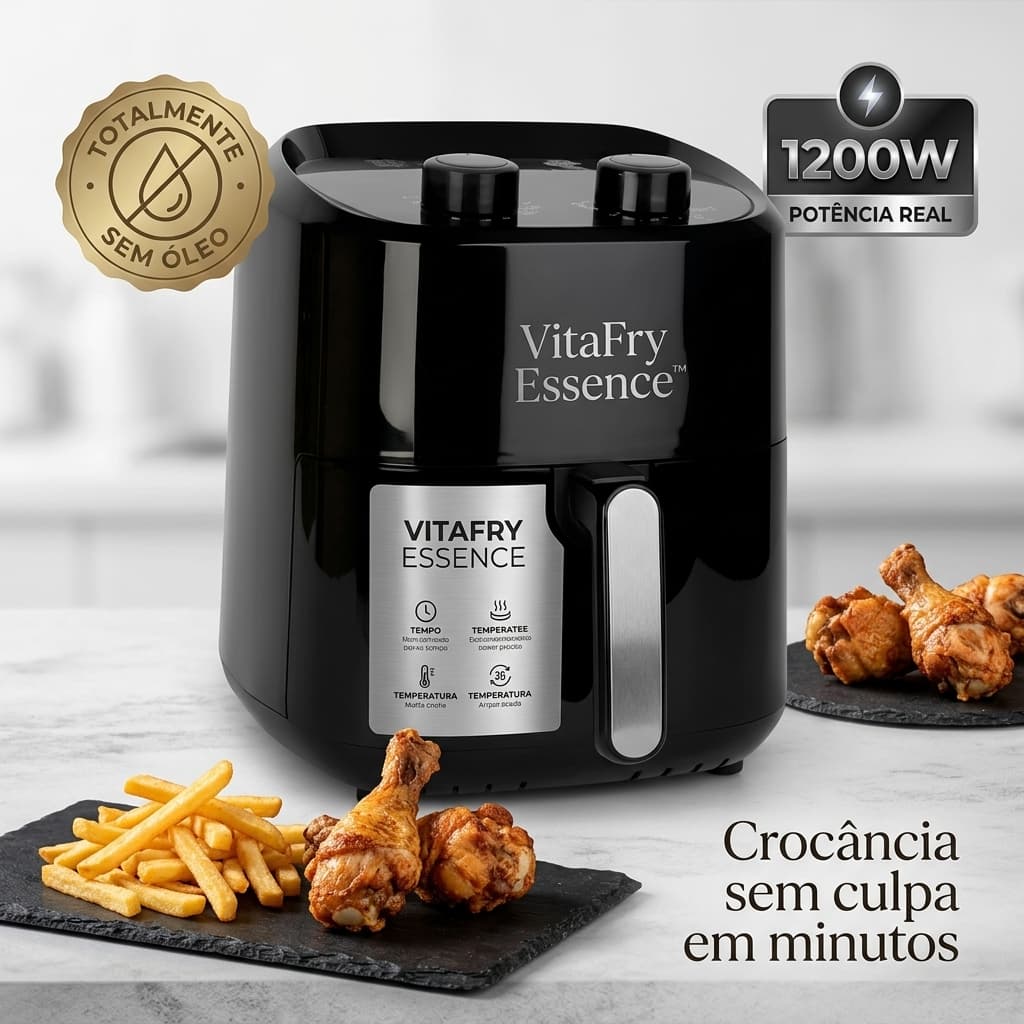 Air Fryer 3,4L 1200W VitaFry Essence Sem Óleo Fritadeira Elétrica Saudável Antiaderente Compacta