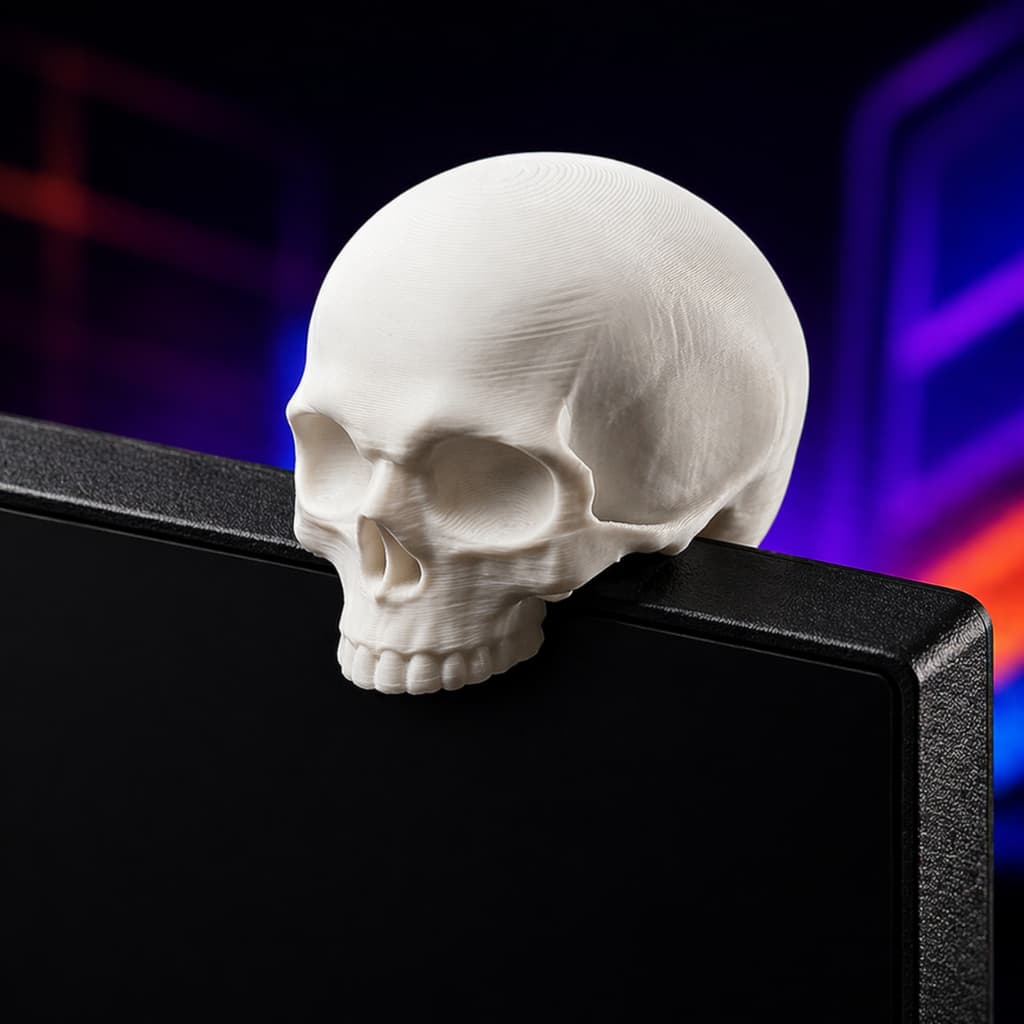 Crânio Decorativo para Monitor e TV – Enfeite Gamer Caveira Estilo Setup Moderno