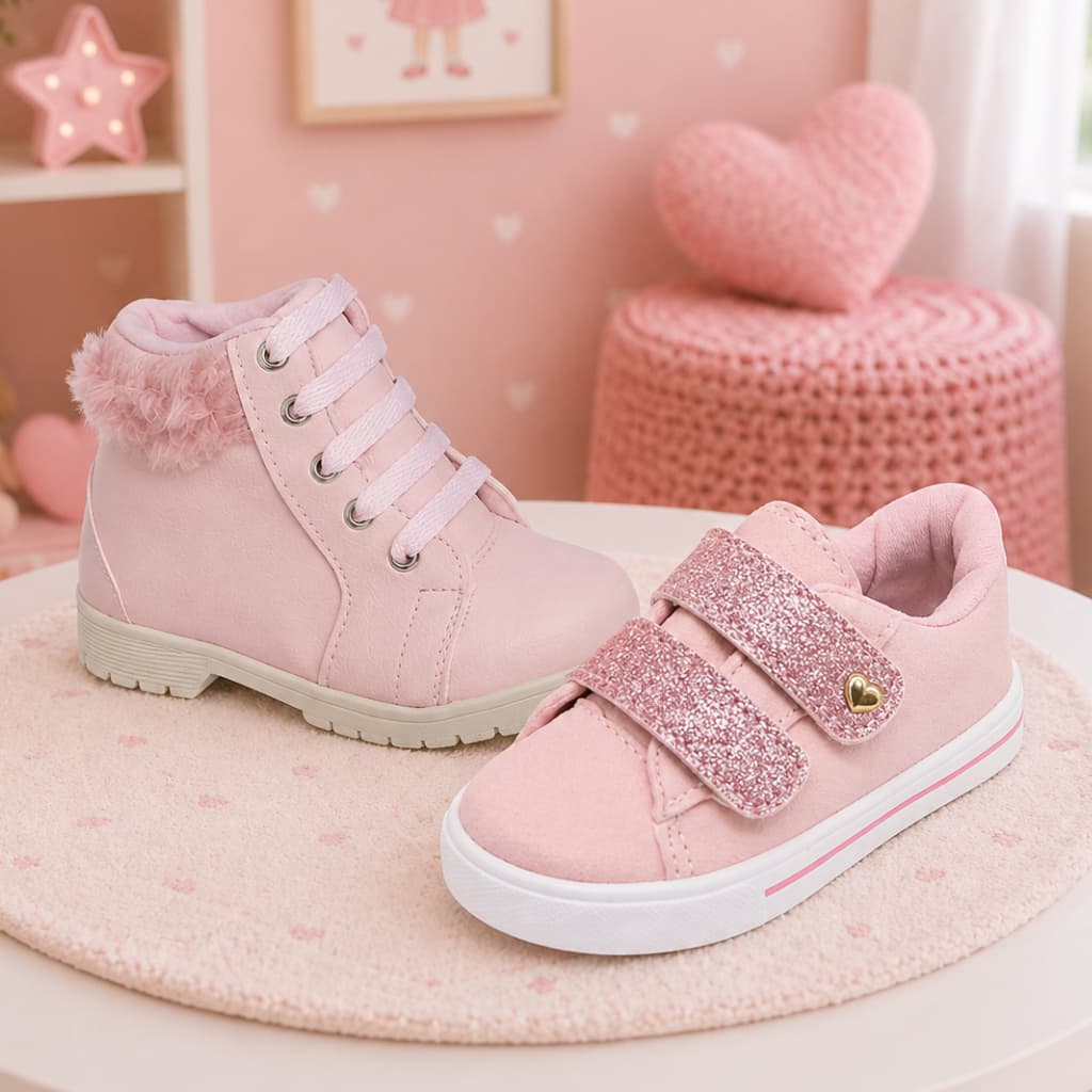 Combo 2 Pares Menina Tênis Bota Confortável Moda Infantil Estiloso Casual