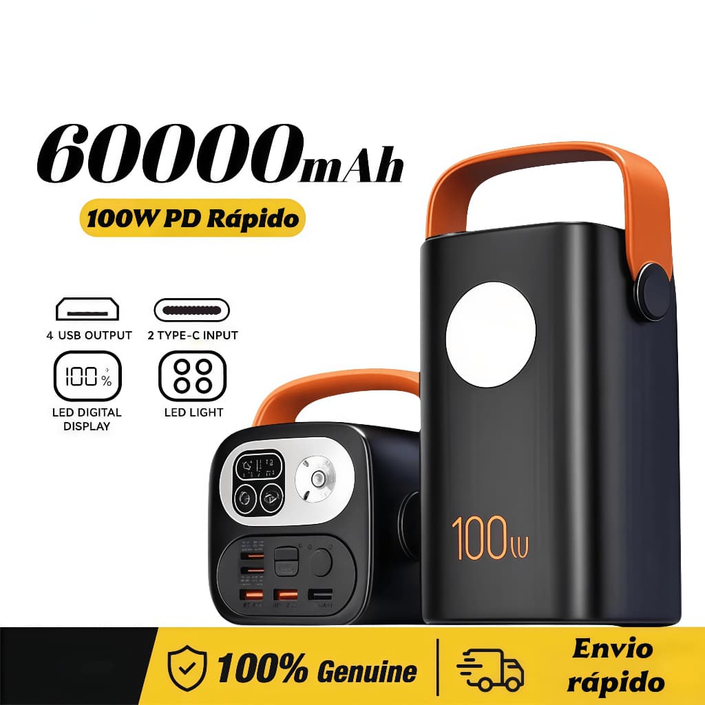 Carregador Portátil Power Bank 60000mAh 100W PD Rápido Alta Potência Para Mini Starlink Notebook e CelularesEnvioRápido
