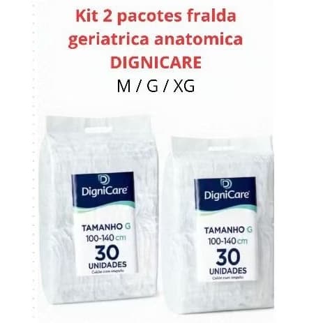 kit 2 pacotes 60 unid. fralda geriatrica,  adulto, descartavel, anatômica, DIGNICARE, unissex M/G/XG