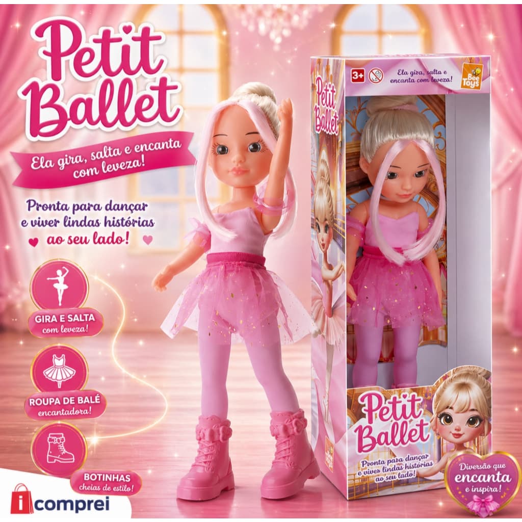 Boneca Petit Ballet Brinquedo Fada Balé Bailarina Articulada Rosa Menina Infatil