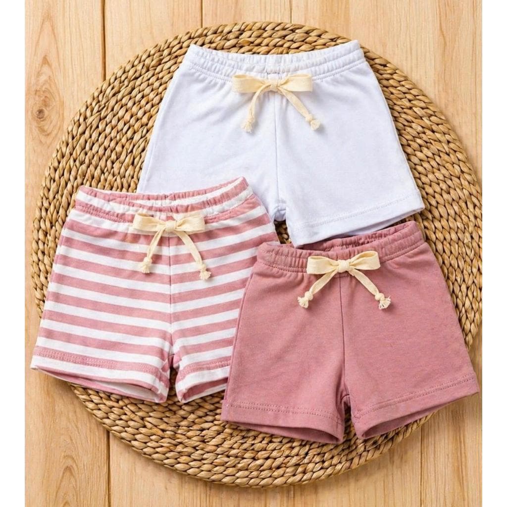 Kit 3 Shorts e Calça Bebê Verão Algodão Macio Confortável  Enxoval Maternidade