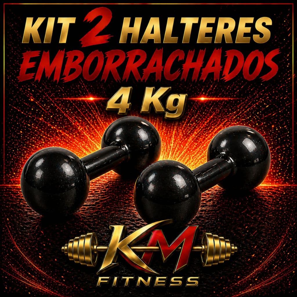Kit 2 Halteres Emborrachados Preto 4 Kg Ferro Fundido Academia Treino Musculação Fitness (2X4 KG)
