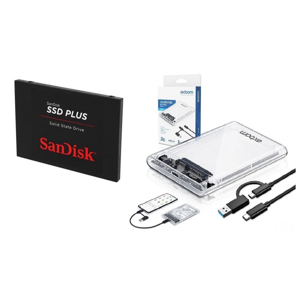 SSD EXTERNO - SSD SANDISK PLUS 480GB + CASE USB 3.1 TIPO C