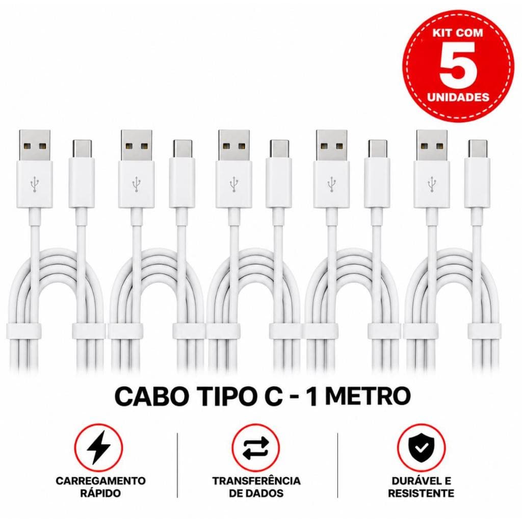 Cabo Tipo C Iphone IOS Carregador Carregamento Rápido Turbo Atacado 1, 2, 3 e 5 Unidades