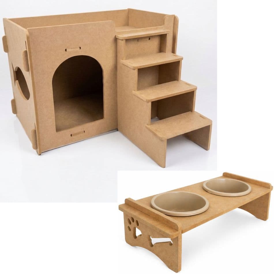 Kit Pet Casinha Cat Comedouro Desenhado Gato Cachorro Multiuso