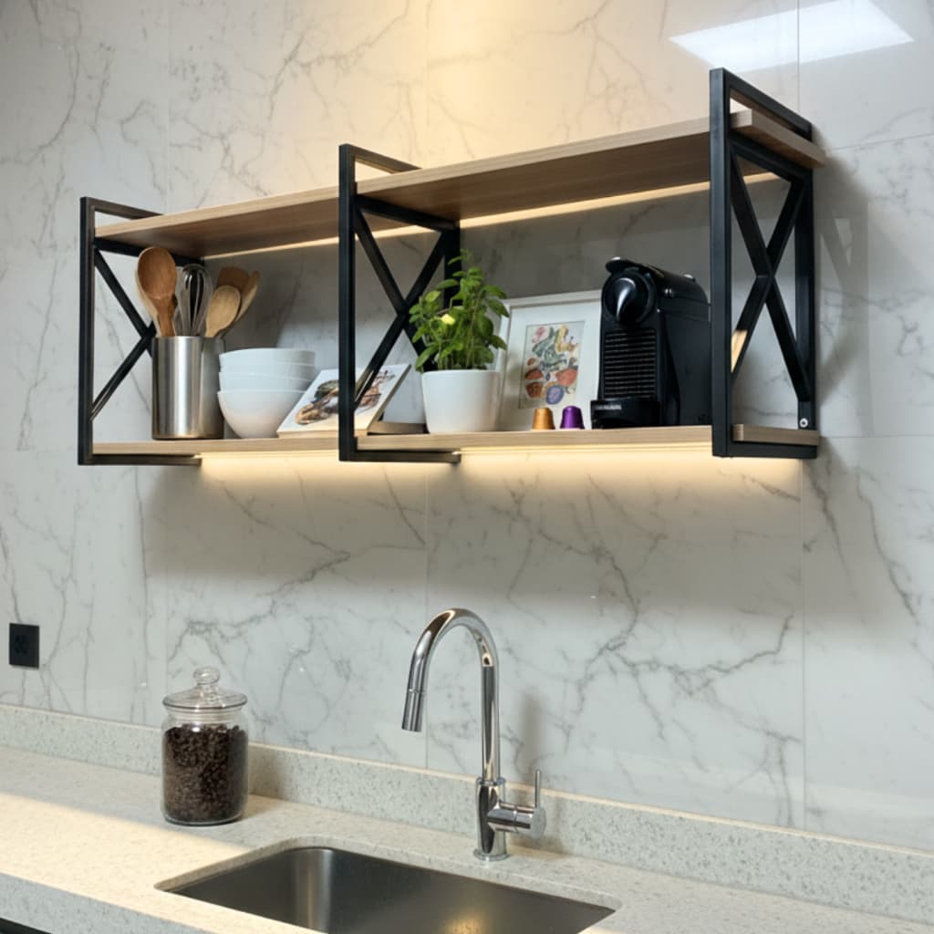 Prateleira de Parede Estilo Industrial 120x20cm Suporte X Decorativa e Organização