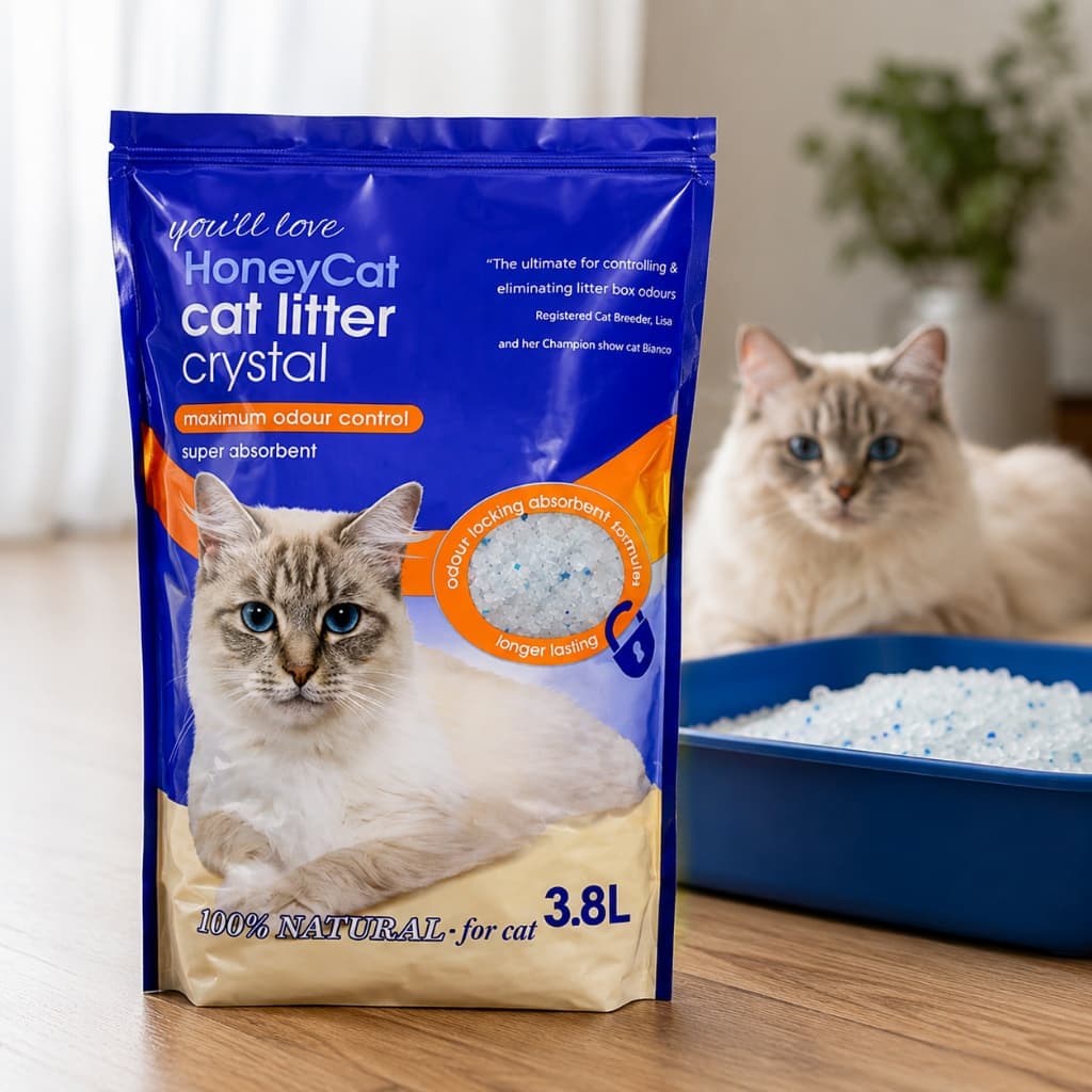 Areia Sanitária Sílica para Gatos Honeycat 1,6kg Crystal Premium Absorvente Antiodor Controle de Cheiro Higiênica