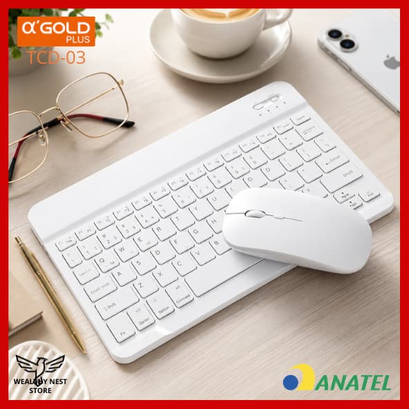 Kit Teclado + Mouse Sem Fio Bluetooth Silencioso para PC Notebook Tablet iPad - Compacto E Prático