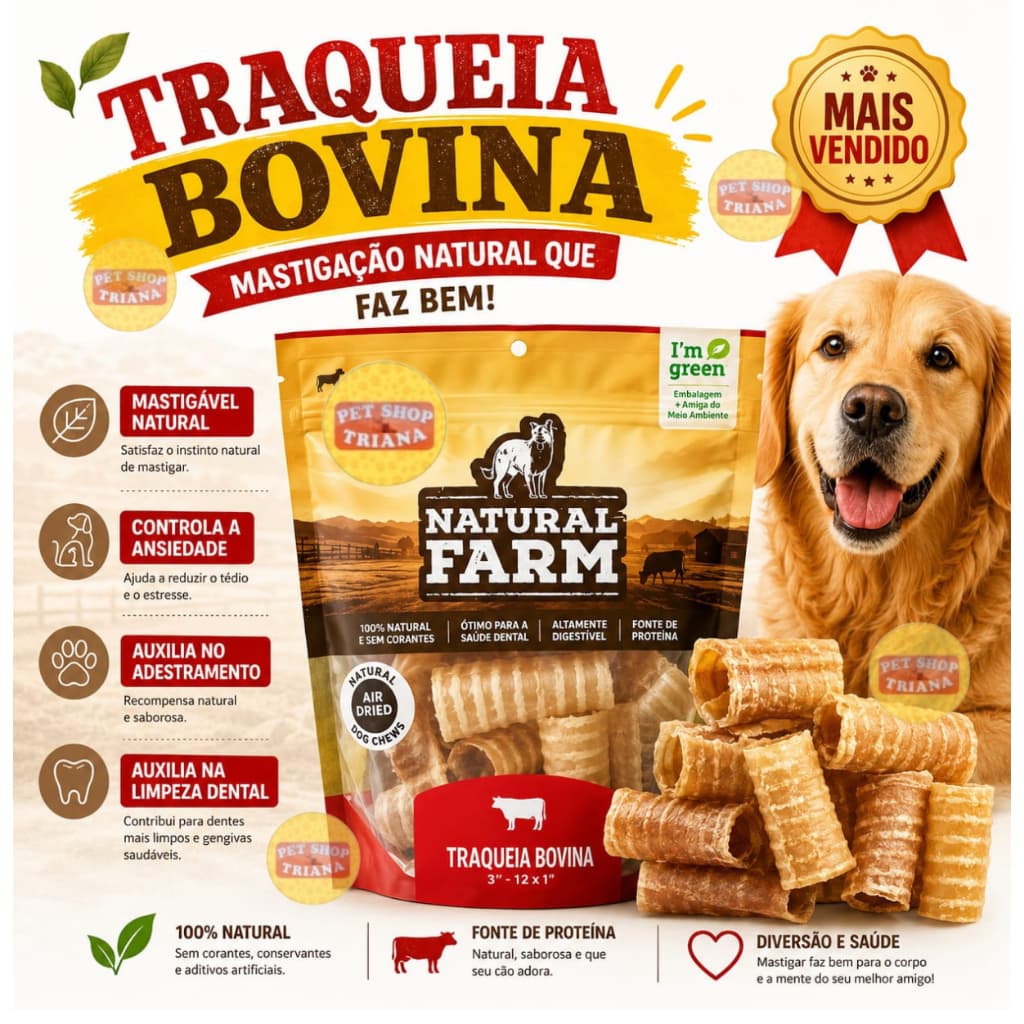 Mordedor Natural Traqueia Bovina Desidratada para Cachorrro  -  Natural Farm