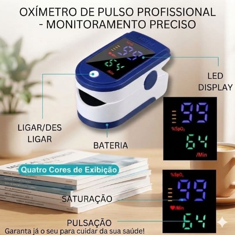 Oxímetro de Pulso Digital Portátil – Medidor de Saturação e Frequência Cardíaca