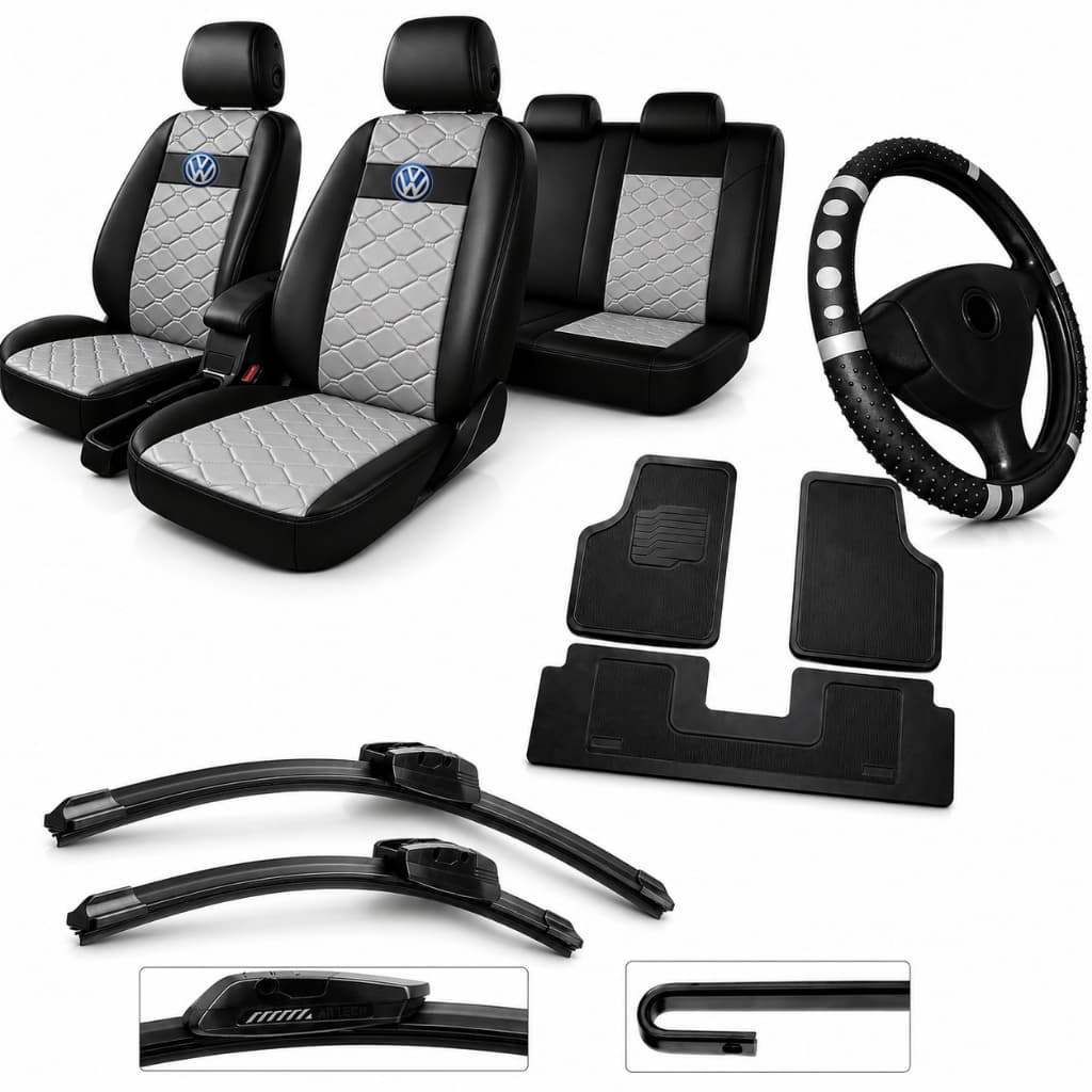 kit Capa Bancos Automotivos Couro Carro Gol G2 G3 G4 G5+limpador de parabrisa palheta tapete+volante
