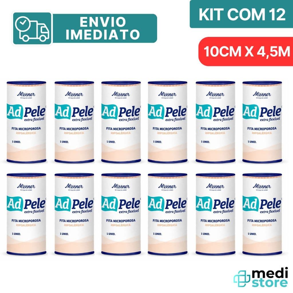 Kit com 12 - Fita Microporosa Hipoalérgica Branca 10cmx4,5m ADPele - Envio Imediato