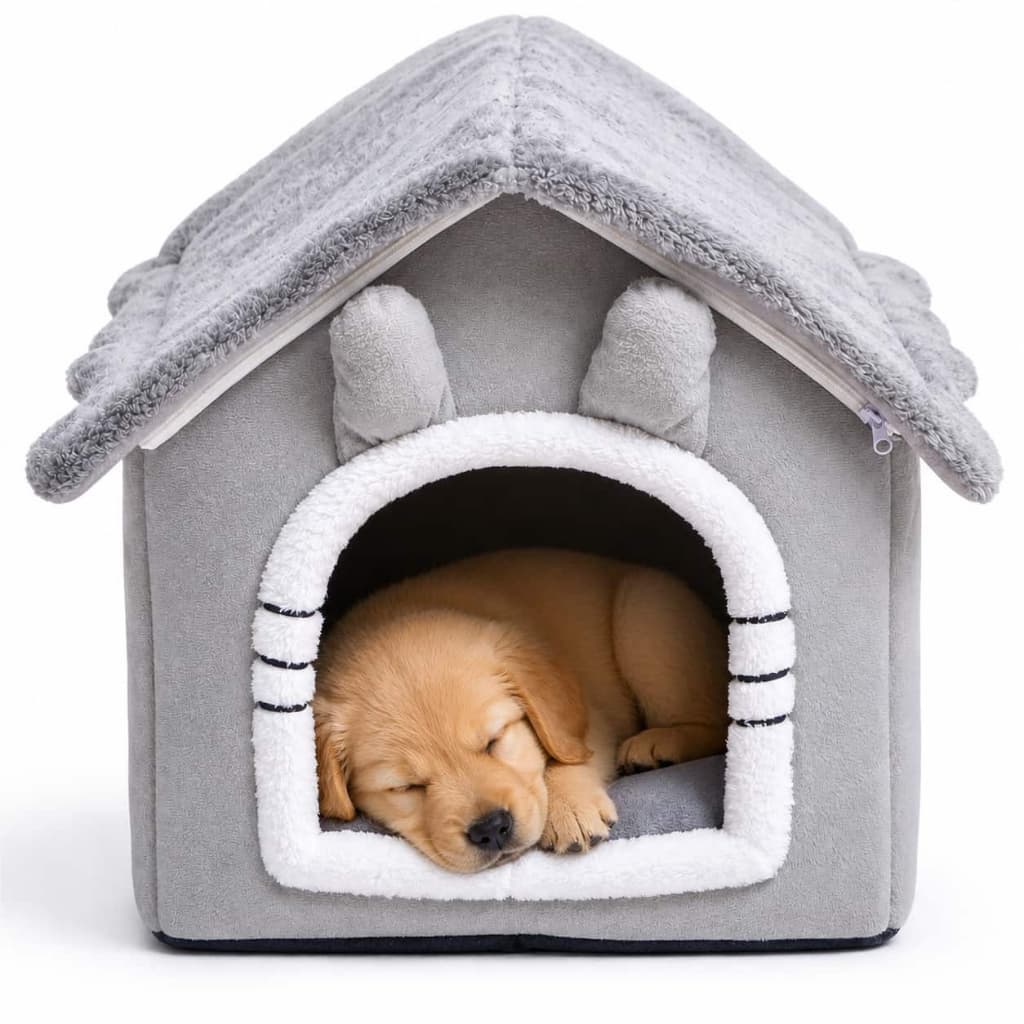Casinha Cama  Pet  Macia Pelúcia Cinza Toca Cabana Iglu Gato Cachorro  Pequeno Confortável