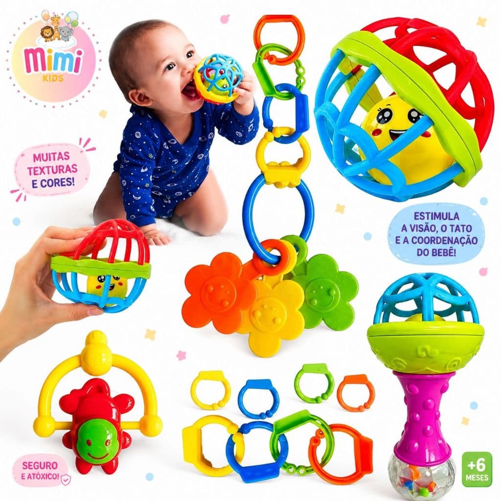 Mordedor para Bebe Sensorial Macio com Chocalho