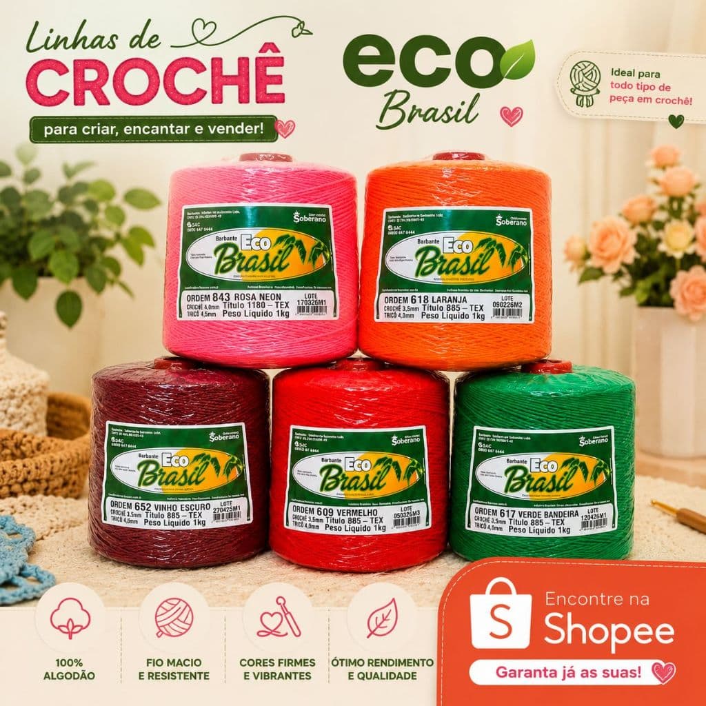 Linhas para Crochê  | Cores Lindas e Alta Qualidade | BARBANTE 1KG ECO BRASIL SOBERANO FIO 6 e 8
